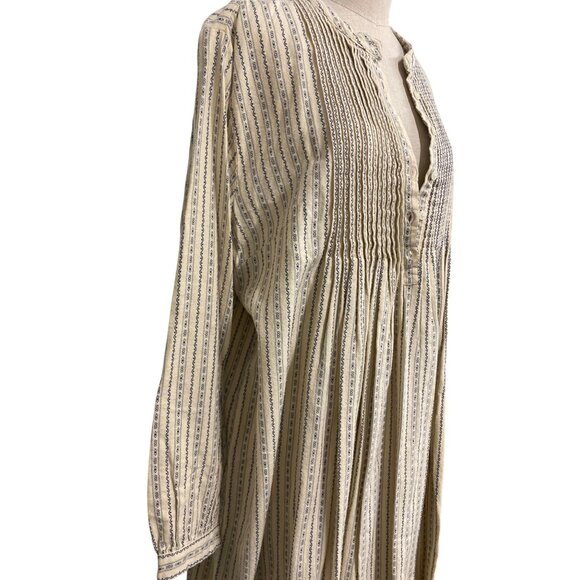 Vintage L.L. Bean Long Sleeve Striped Maxi Dress With Button Front Pintuck Detai - Picture 3 of 10